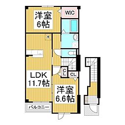 シエルブリュ　B棟 2階2LDKの間取り