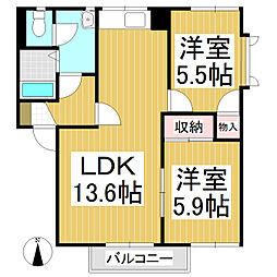 コート岡田屋　A棟 2階2LDKの間取り