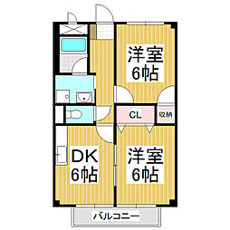 プランタン津崎 1階2DKの間取り