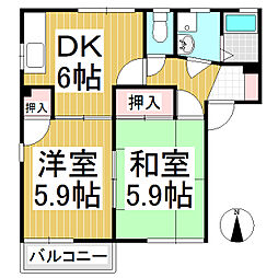 メイゾンアプリコット　B棟 2階2DKの間取り