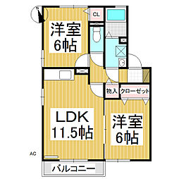 ラルフェ青木島 1階2LDKの間取り