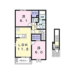 フィデール　A棟 2階2LDKの間取り