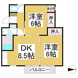 ハイツ丹波島1 1階2LDKの間取り