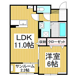プラシードカーサＴＫ　Ｂ 1階1LDKの間取り