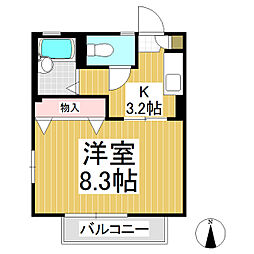 フレグランスひがの　W棟 1階1Kの間取り