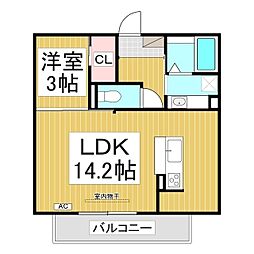 Ｍｅｌａ　ｒｏｓｓａ 3階1LDKの間取り