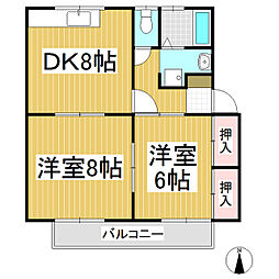 メゾン四ツ屋 2DKの間取図画像