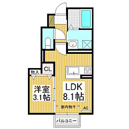 The海津 1LDKの間取図画像