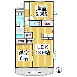 アスペルジュ 2LDKの間取図画像
