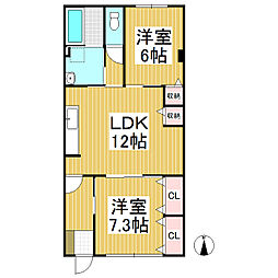 五明・ハイツ 2LDKの間取図画像