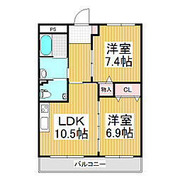 エスポワール 2LDKの間取図画像