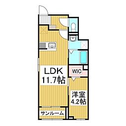 ハイツリバーサイド1 1LDKの間取図画像