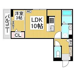 J-Room妃 VII番館 屋代駅前 1LDKの間取図画像