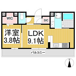 カーサエスポワール 1LDKの間取図画像