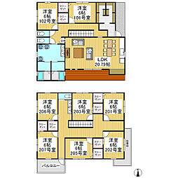 ノビレッジハウス 2階ワンルームの間取り