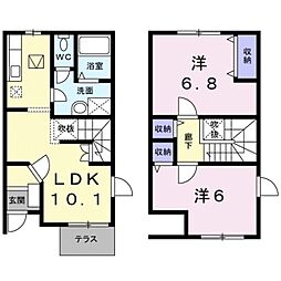 エヴァーグリーン秋葉裏　Ｂ 1階2LDKの間取り