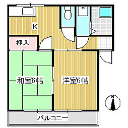 サンテラス東部 1階2Kの間取り