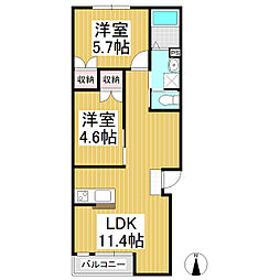 D上丸子 2LDKの間取図画像