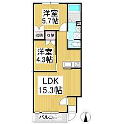 D上丸子 1階2LDKの間取り