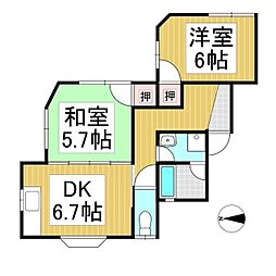 レジデンス常入I 2階2DKの間取り