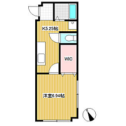 金山ビル 2階1DKの間取り