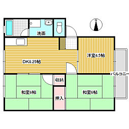 ヒルトップ山極 3DKの間取図画像