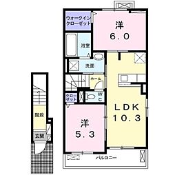 グレースハイランド上田I 2階2LDKの間取り