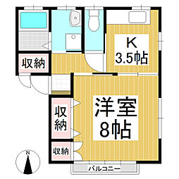 コーポ山越1 1Kの間取図画像