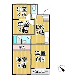 ロイヤルレジデンス長瀬A棟 4DKの間取図画像