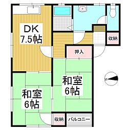 ナガワ142 2DKの間取図画像