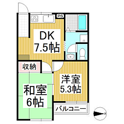 メゾンフルール 2DKの間取図画像