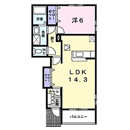 シーザース・パレス・ツバサB 1LDKの間取図画像