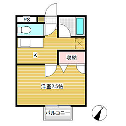 ハイツハープB 1Kの間取図画像