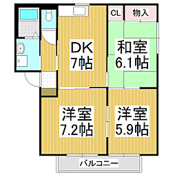 パストラルヒルB 3DKの間取図画像