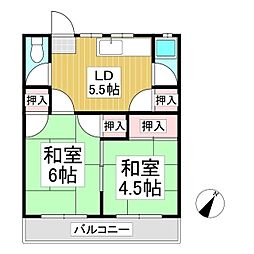 中沢アパート 2DKの間取図画像