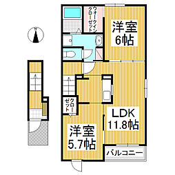 トリニティー岩村田2 2LDKの間取図画像