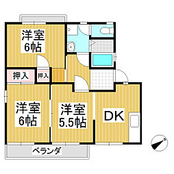 フレグランス三石A 3DKの間取図画像