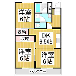 箱清水ハイツ 2階3DKの間取り