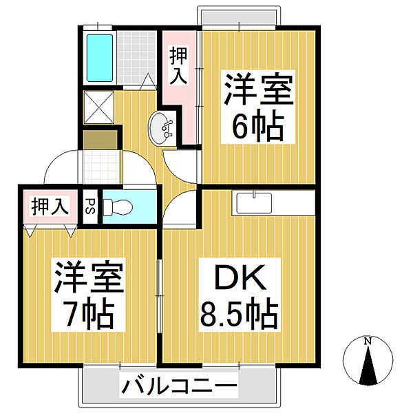 カーサ・リラ ｜長野県長野市吉田1丁目(賃貸アパート2DK・2階・52.00㎡)の写真 その2