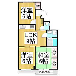 ホワイトハイツ　西館 1階3LDKの間取り