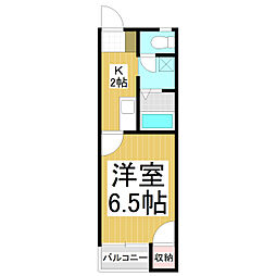 妻科ハイツ 1階1Kの間取り