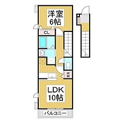 カーサセレノ 2階1LDKの間取り