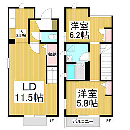 サンメゾンII　D棟 1階2LDKの間取り