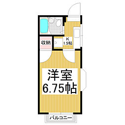 シャトレーゼ三輪 2階1Kの間取り