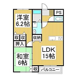 プライムハイツＲ・Ｋ 3階2LDKの間取り