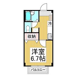 コーポラスさつき 2階1Kの間取り