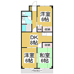 妻科アークス 2階3DKの間取り