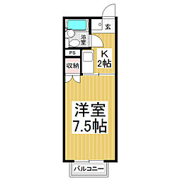 ヴィラ中村 2階1Kの間取り