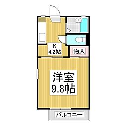 ディアス犀北　Ｂ棟 2階1Kの間取り