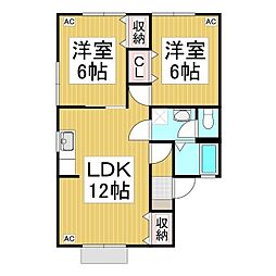 セジュール城北 1階2LDKの間取り